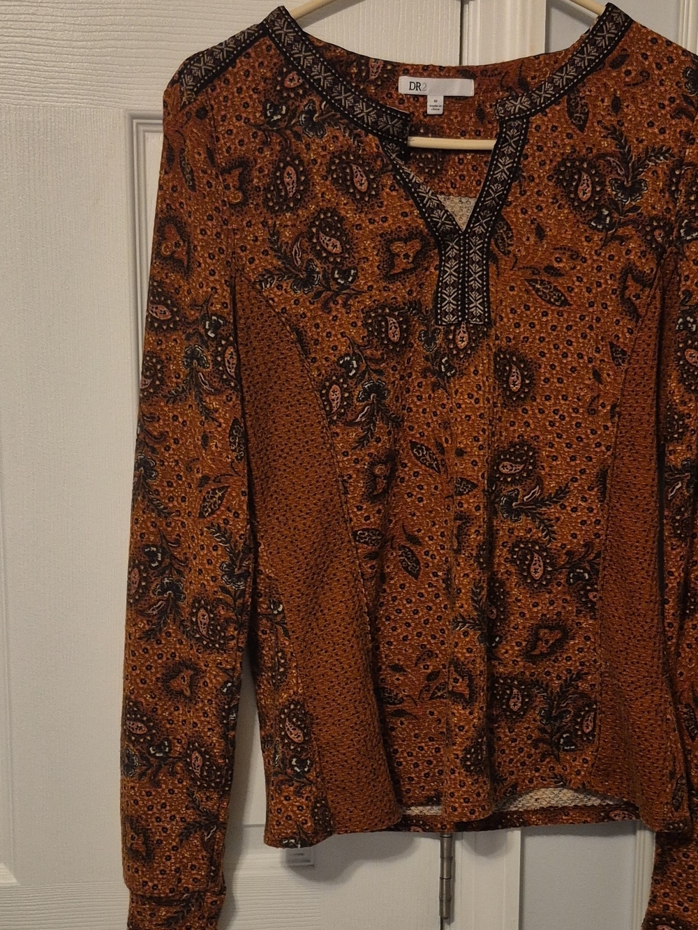 DR2 Rust Paisley Long-Sleeve Peasant Top
